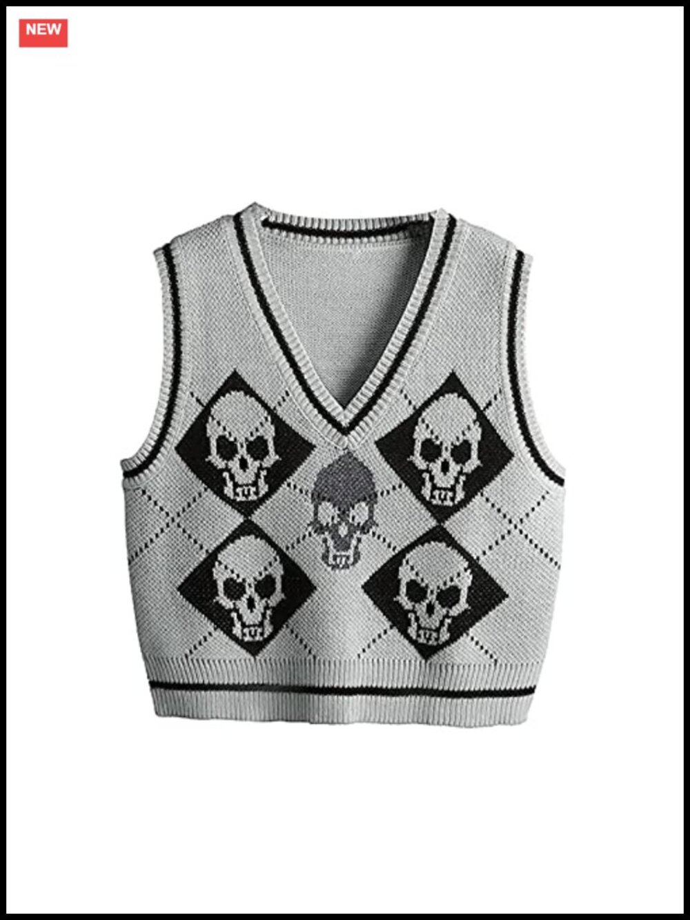 Sleeveless Sweater Vest Skull Print V Neck Crop Knit Pullover Tank Top